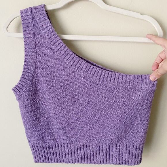 Madewell | Textural Knit One Shoulder Sweater Tank Top Cropped Purple Medium - Picture 2 of 6